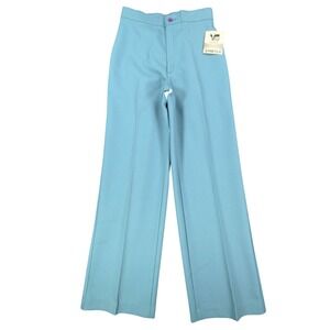 Visa Vintage 70s Stretch Trousers Womens 12 Blue Polyester Deadstock NWT